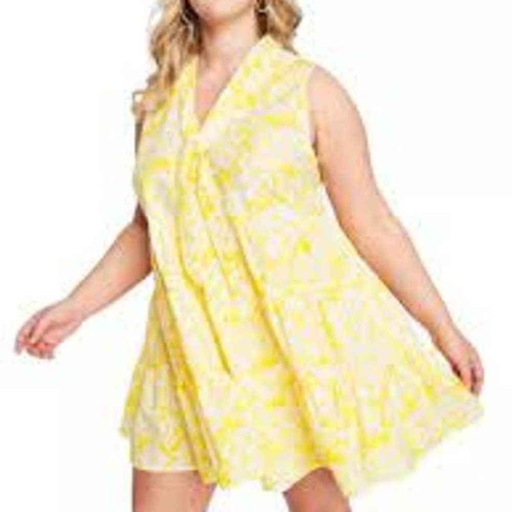 LISA MARIE FERNANDEZ YELLOW FLORAL TIERED LOOK DRESS SIZE 1X